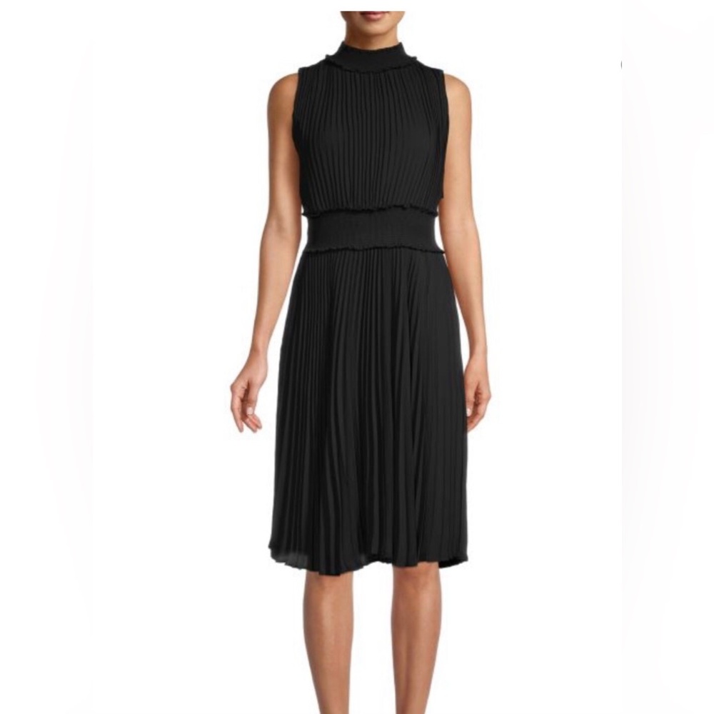 Nanette Lepore Black Pleated High Neck Sleeveless Midi Dress Size 10